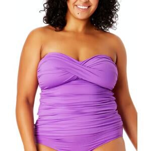 Anne Cole Plus Size Strapless Twist Front Tankini Top Purple Heather 20W